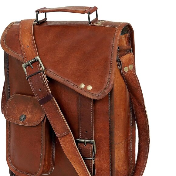Leather Messenger Satchel Shoulder Bag Laptop Case Tablet Bag Office Briefcase G - Picture 1 of 7
